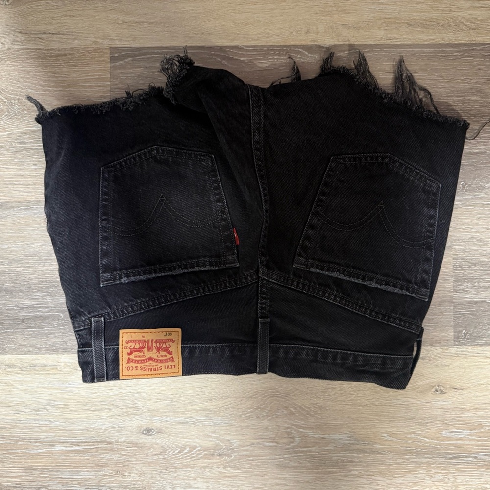 Black Distressed High-Rise Women's Denim Shorts - Picture 2 of 2